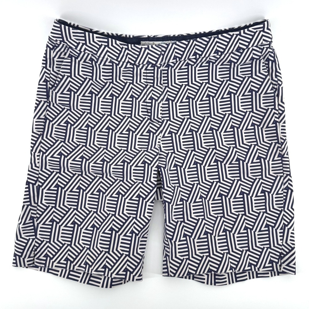 Boden Richmond Shorts Womens 6 Navy Blue White Geometric Preppy Nautical Coastal